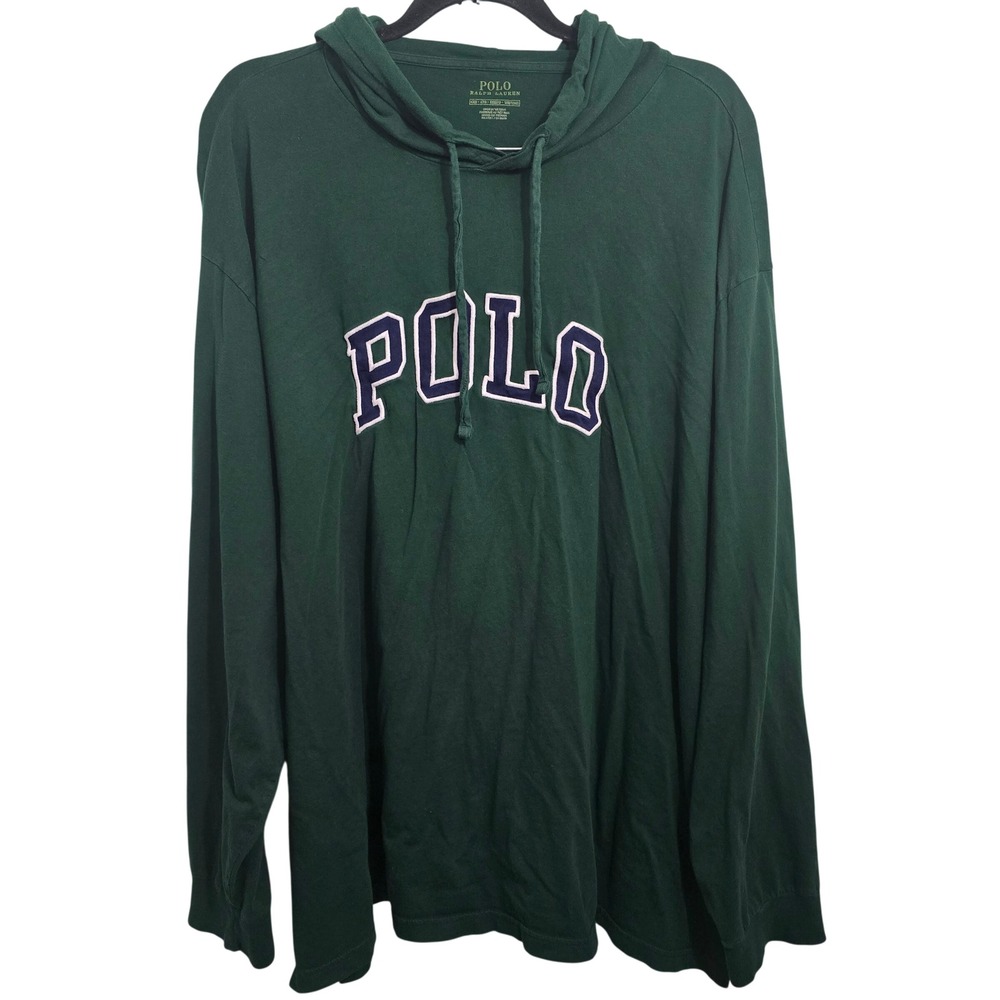 Polo Ralph Lauren Mens 4XB Green Spellout Logo Long Sleeve Hooded T-Shirt Hoodie